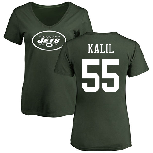 New York Jets Green Women Ryan Kalil Name and Number Logo NFL Football #55 T Shirt->new york jets->NFL Jersey